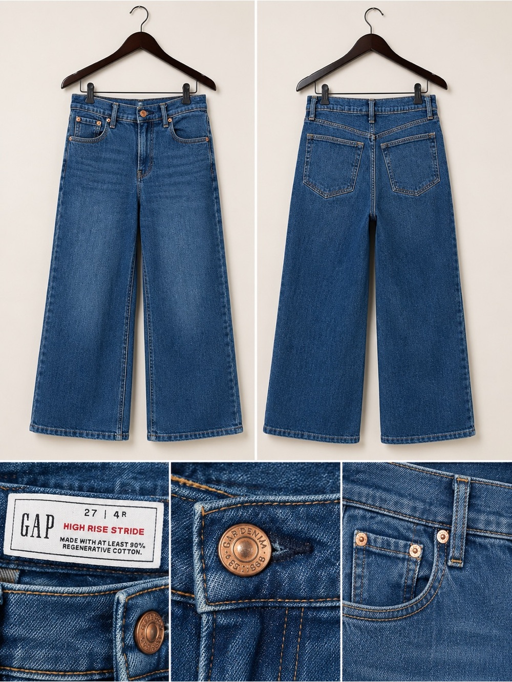 GAP High Rise Stride Wide-Leg Jeans — Medium Wash (27/4R)